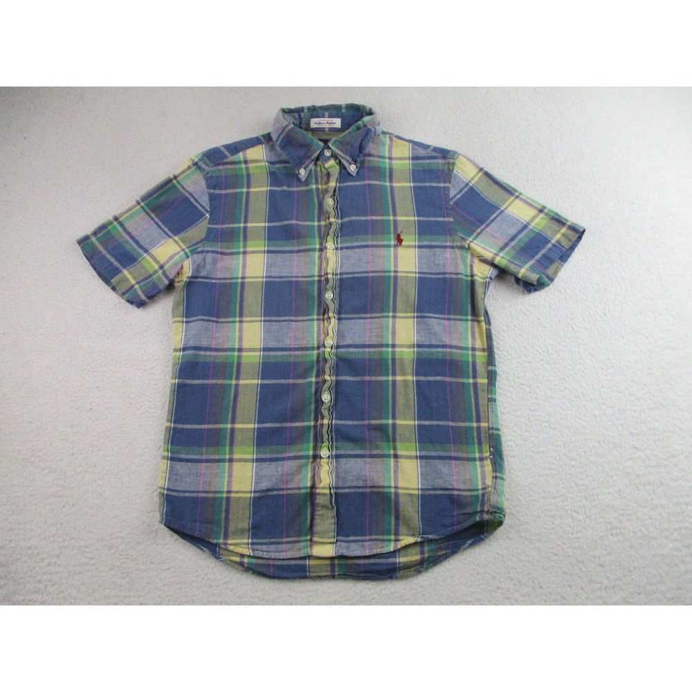 Ralph Lauren Shirt Youth Small Blue Short Sleeve Plaid Button Down Indian Madras